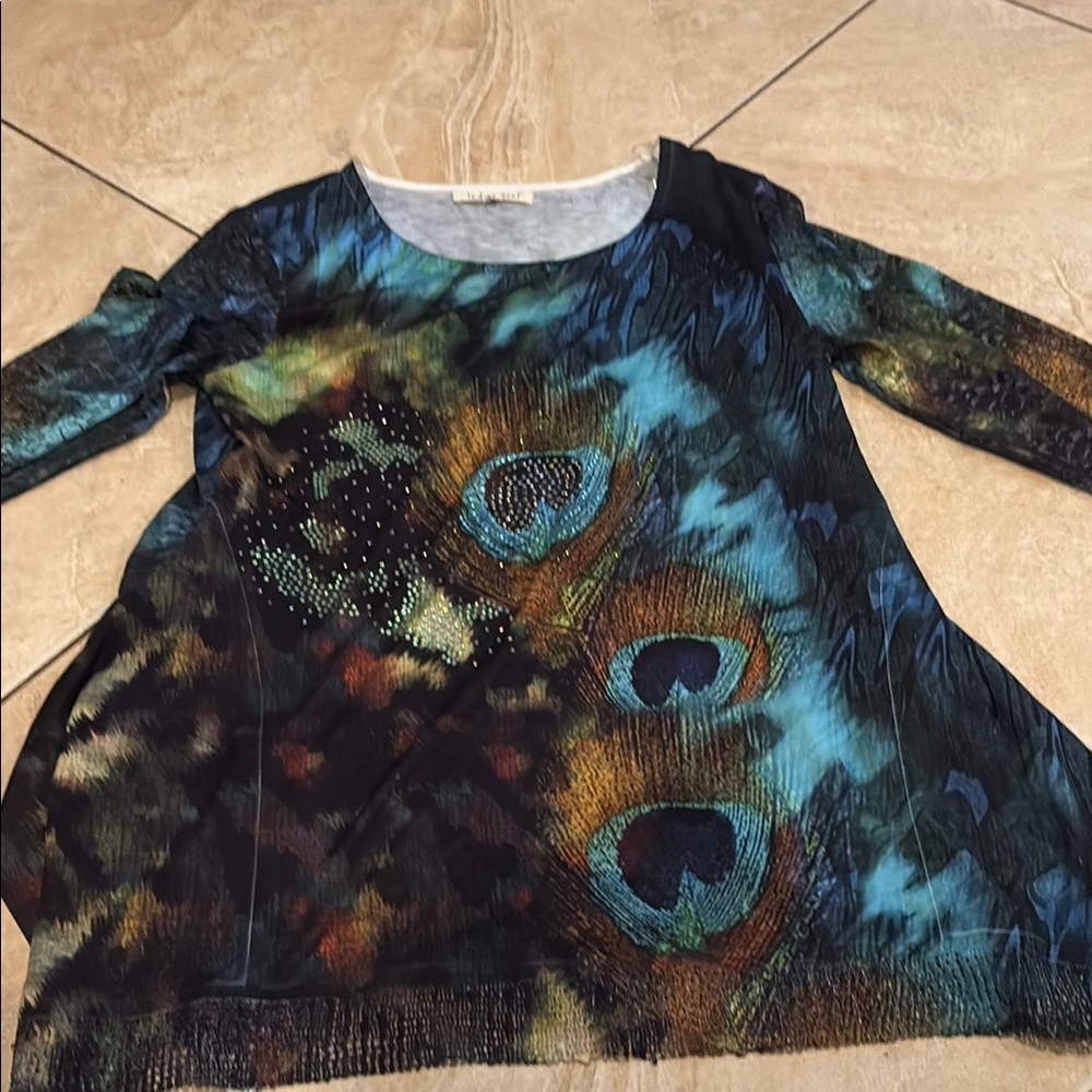 Indigo Soul Multicolor Peacock Print Top